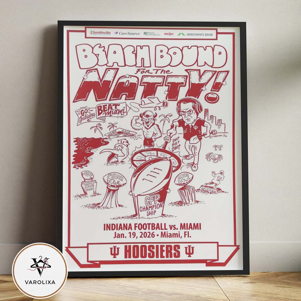Indiana Hoosiers vs Miami Hurricanes Beach Bound For The Natty CFP National Championship January 19 2026 Miami Florida Hand Drawn Edition Home Decor Poster Canvas Indiana Hoosiers vs Miami Hurricanes Beach Bound For The Natty CFP National Championship January 19 2026 Miami Florida Hand Drawn Edition Home Decor Poster Canvas