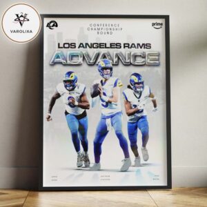 Los Angeles Rams Conference Championship Bound Poster NFC Playoffs 2025–26 Team Leaders Stafford Nacua Verse Artwork Home Decor Poster Canvas