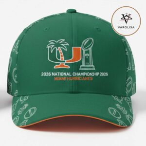 Miami Hurricanes And Indiana Hoosiers Matchup 2026 National Championship Trophy Edition Classic Green Cap Hat