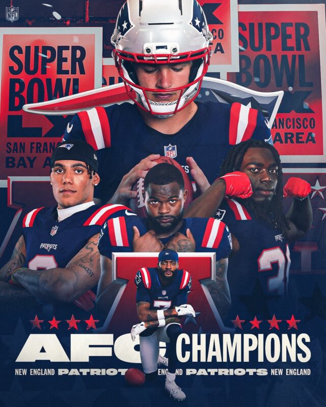 New England Patriots AFC Champions 2025 Super Bowl LIX San Francisco Bay Area Team Design