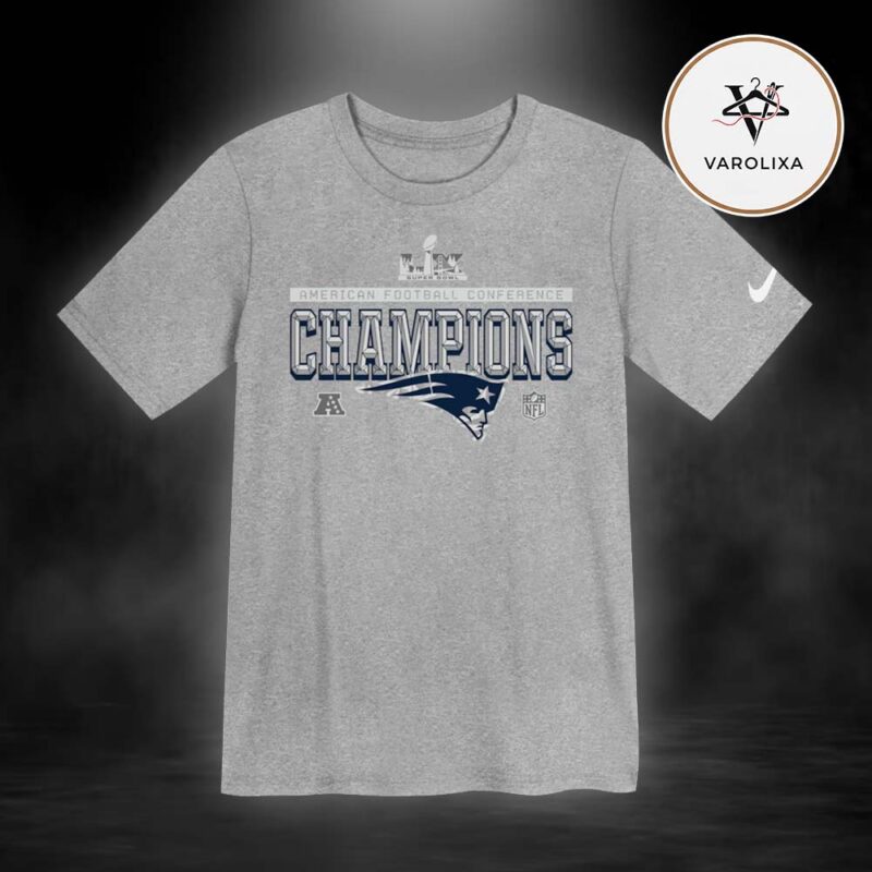 Nike Gray New England Patriots 2025 AFC Champions Locker Room Trophy Collection Two Sides Unisex T Shirt
