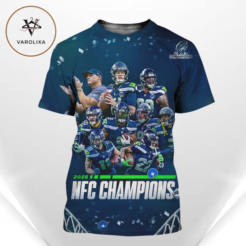 Seattle Seahawks 2025 NFC Champions Team Roster Collage Championship All Over Print Shirt