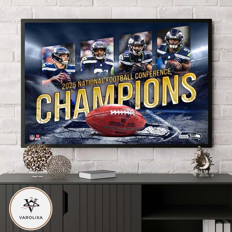 Seattle Seahawks NFC Champions 2025 National Football Conference Champions Team Collage Trophy Football Design Home Decor Poster Canvas