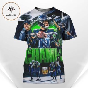 Seattle Seahawks NFC Champions 2025 Team Collage Seattle Skyline Championship Design All Over Print Shirt