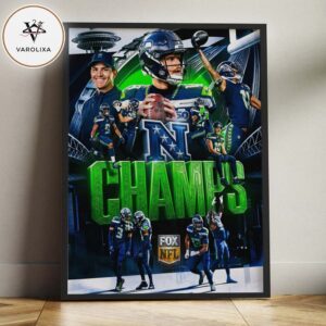 Seattle Seahawks NFC Champions 2025 Team Collage Seattle Skyline Championship Design Home Decor Poster Canvas