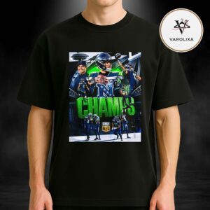 Seattle Seahawks NFC Champions 2025 Team Collage Seattle Skyline Championship Design Unisex T-Shirt