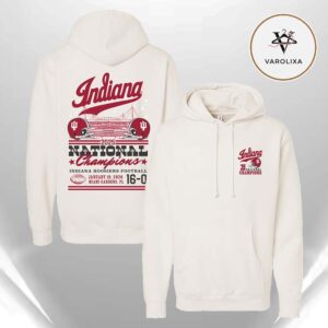 Something Inked Indiana Hoosiers Mens Ivory 2025 College Football National Champions Script Two Sides Unisex Hoodie
