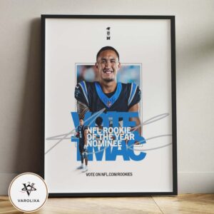 Tetairoa McMillan Carolina Panthers Rookie NFL Rookie Of The Year Nominee Blue Signature Edition Home Decor Poster Canvas