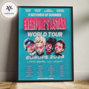5 Seconds Of Summer Everyone’s A Star World Tour Europe 2026 Concert Poster At Multiple Venues In Europe With Support Acts Home Decor Poster Canvas