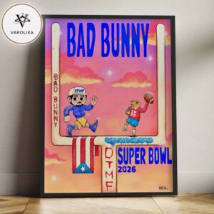 Bad Bunny Super Bowl LX Halftime Show Levi’s Stadium Santa Clara California February 8 2026 Cartoon Goalpost Artwork Home Decor Poster Canvas