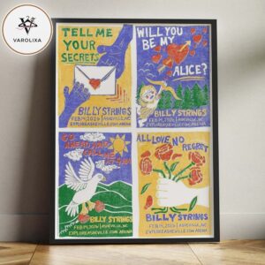 Billy Strings Poster Print At ExploreAsheville.com Arena In Asheville NC On February 14 2026 Folk Love Letter Collage Artwork Home Decor Poster Canvas