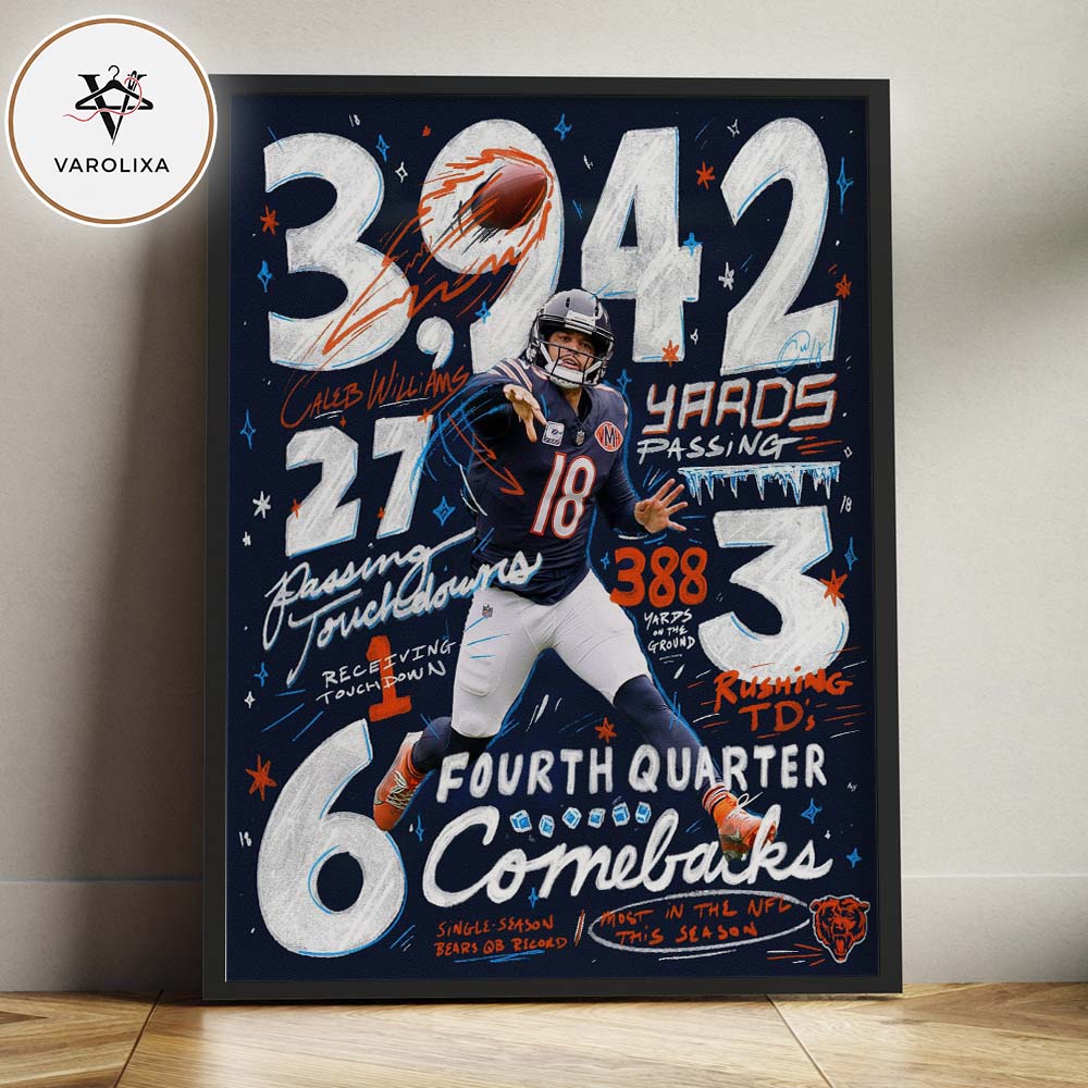 Caleb Williams Chicago Bears NFL 2026 Season Fourth Quarter Comebacks Record Sports Home Decor Poster Canvas Caleb Williams Chicago Bears NFL 2026 Season Fourth Quarter Comebacks Record Sports Home Decor Poster Canvas