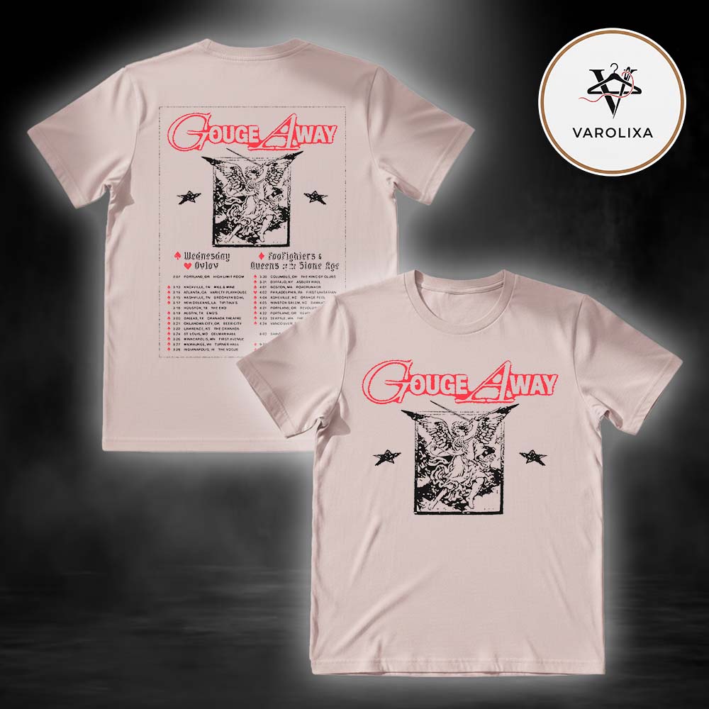 Gouge Away Tour 2025 With Ovlov And Queens Of The Stone Age Full Tour Dates Two Sides Unisex T-Shirt Gouge Away Tour 2025 With Ovlov And Queens Of The Stone Age Full Tour Dates Two Sides Unisex T-Shirt