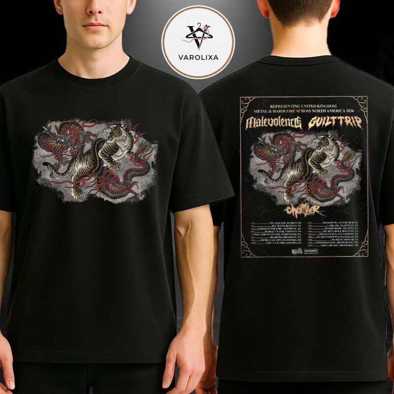 Malevolence Guilt Trip Live Concert Poster At Multiple Venues In North America On 2026 Tour Two Sides Unisex T Shirt