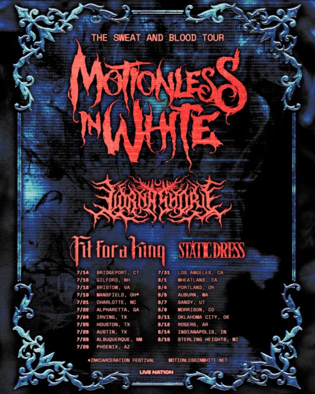 Motionless In White Sweat And Blood Tour 2024 Knocked Loose Fit For A King Static Dress Full Tour Dates Poster