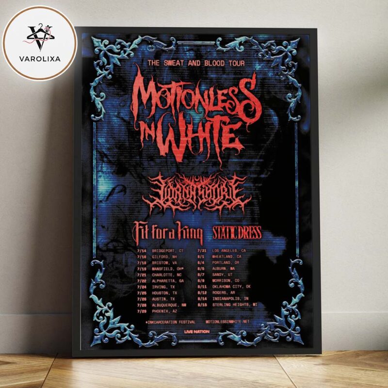 Motionless In White Sweat And Blood Tour 2024 Knocked Loose Fit For A King Static Dress Full Tour Dates Poster Canvas