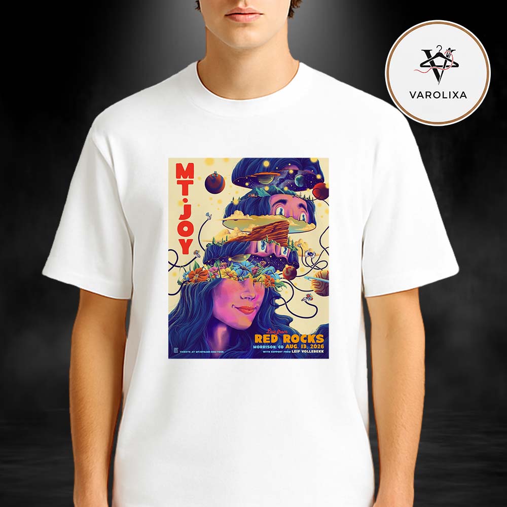 Mt. Joy Concert Poster At Red Rocks In Morrison CO On Aug 13 2026 Psychedelic Cosmic Head Artwork Unisex T-Shirt Mt. Joy Concert Poster At Red Rocks In Morrison CO On Aug 13 2026 Psychedelic Cosmic Head Artwork Unisex T-Shirt