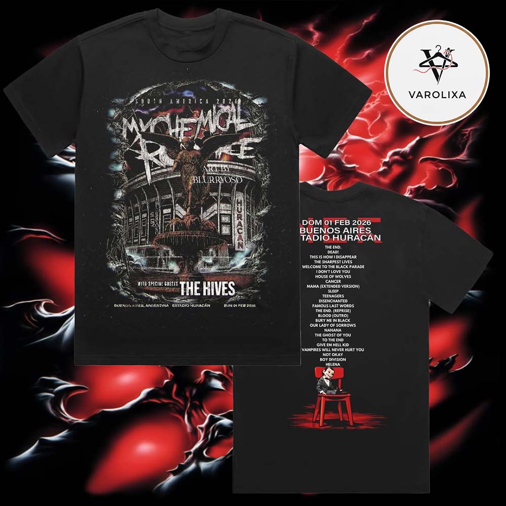 My Chemical Romance Estadio Huracán Concert Artwork South America Tour 2026 Buenos Aires The Hives T-Shirt My Chemical Romance Estadio Huracán Concert Artwork South America Tour 2026 Buenos Aires The Hives T-Shirt