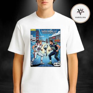 New England Patriots Vs Seattle Seahawks NFL Super Bowl LX Championship Marvel Style Artwork Unisex T-Shirt