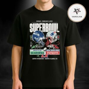 New England Patriots Vs. Seattle Seahawks Super Bowl LX Matchup Helmet On February 8 2026 Unisex T-Shirt