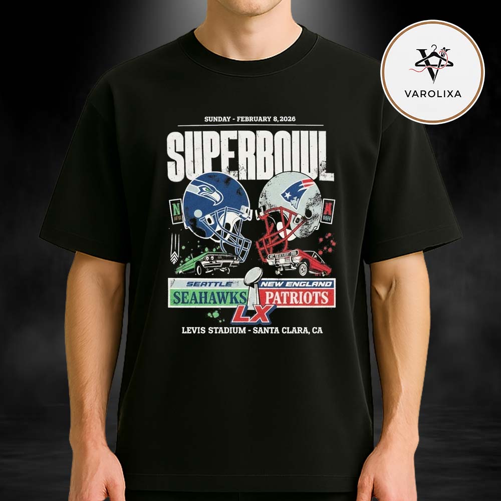 New England Patriots Vs. Seattle Seahawks Super Bowl LX Matchup Helmet On February 8 2026 Unisex T-Shirt New England Patriots Vs. Seattle Seahawks Super Bowl LX Matchup Helmet On February 8 2026 Unisex T-Shirt