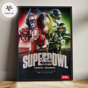 New England Patriots vs Seattle Seahawks Super Bowl LX 2026 Match Poster At Levi’s Stadium In Santa Clara California On February 8 2026 NFL Championship Home Decor Poster Canvas