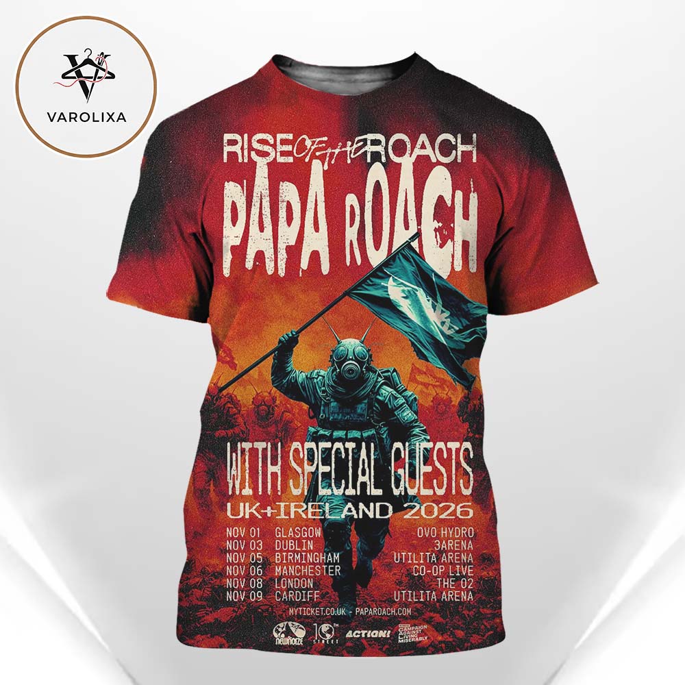 Papa Roach Poster Print At Multiple Venues In United Kingdom And Ireland On November 2026 Rise Of The Roach UK Ireland Tour All Over Print Shirt Papa Roach Poster Print At Multiple Venues In United Kingdom And Ireland On November 2026 Rise Of The Roach UK Ireland Tour All Over Print Shirt