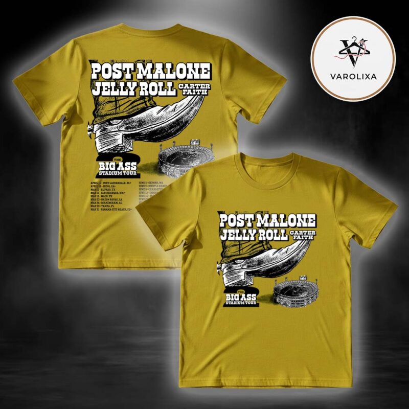 Post Malone The Big Ass Stadium Tour 2026 With Jelly Roll And Carter Faith Full Tour Dates Two Sides Unisex T Shirt