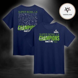 Seattle Seahawks Fanatics Super Bowl LX Champions 2025-2026 Autograph Signing Roster Two Sides Unisex T-Shirt