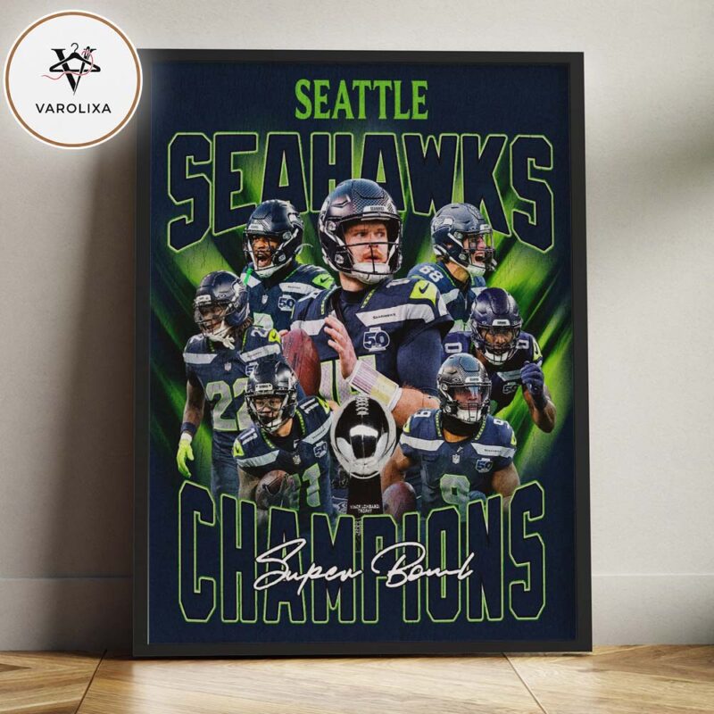 Seattle Seahawks NFL Super Bowl 2026 Champions Team Roster Celebration Home Decor Poster Canvas