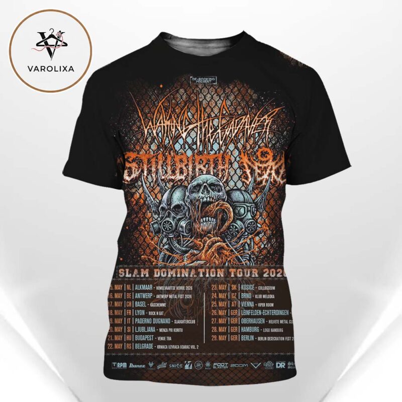 Slaughter To Prevail Live Concert Poster At Multiple Venues In Europe On May 2026 Slam Domination Tour Skull Horror Artwork All Over Print Shirt