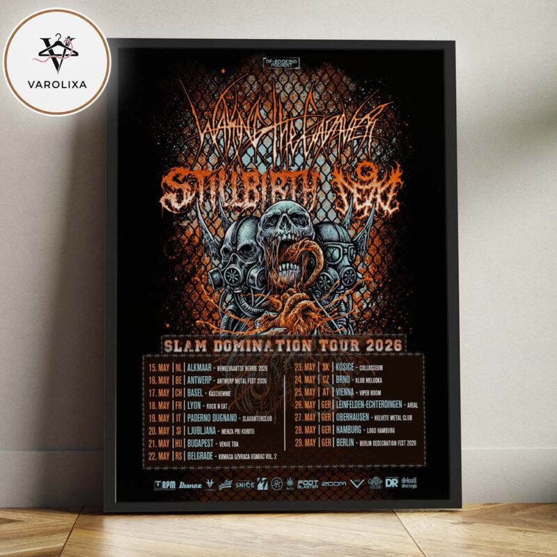 Slaughter To Prevail Live Concert Poster At Multiple Venues In Europe On May 2026 Slam Domination Tour Skull Horror Artwork Home Decor Poster