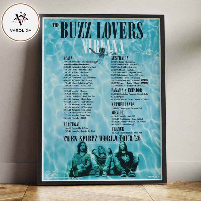 The Buzz Lovers Nirvana Teen Spirit World Tour 2026 Concert Poster At Venues In Spain Australia Mexico And Europe Home Decor Poster Canvas