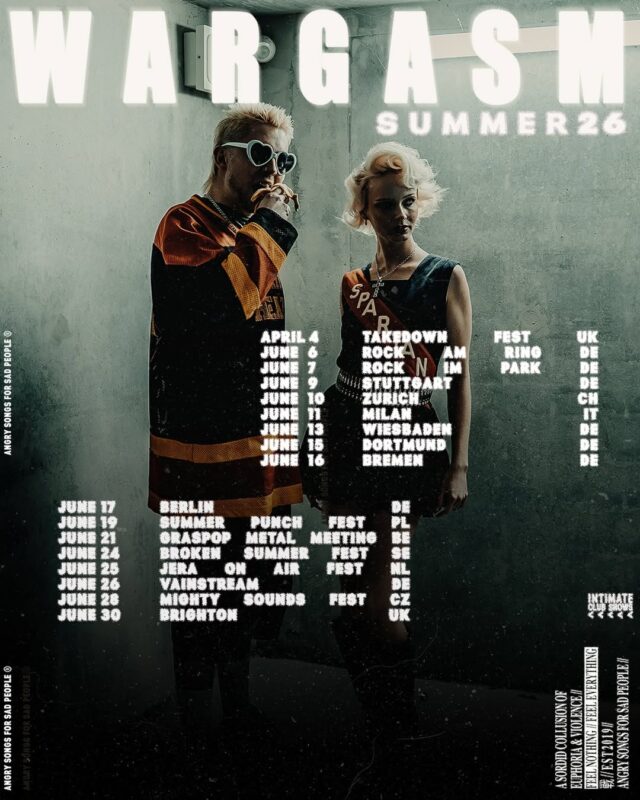 Wargasm Live Concert Poster At Multiple Festival Venues In Europe And United Kingdom In Summer 2026 Summer Tour