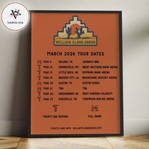 William Clark Green March 2026 Tour Dates Full Band Treaty Oak Revival Home Decor Poster Canvas